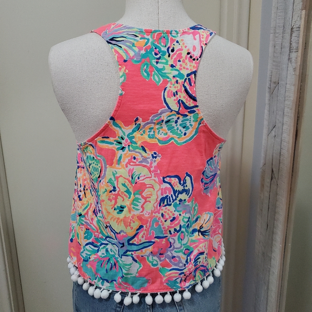 Lily Pulitzer Shirley Top Coral Reef Island Seacret Neon Pom Pom Trim Tank XS - Picture 4 of 10